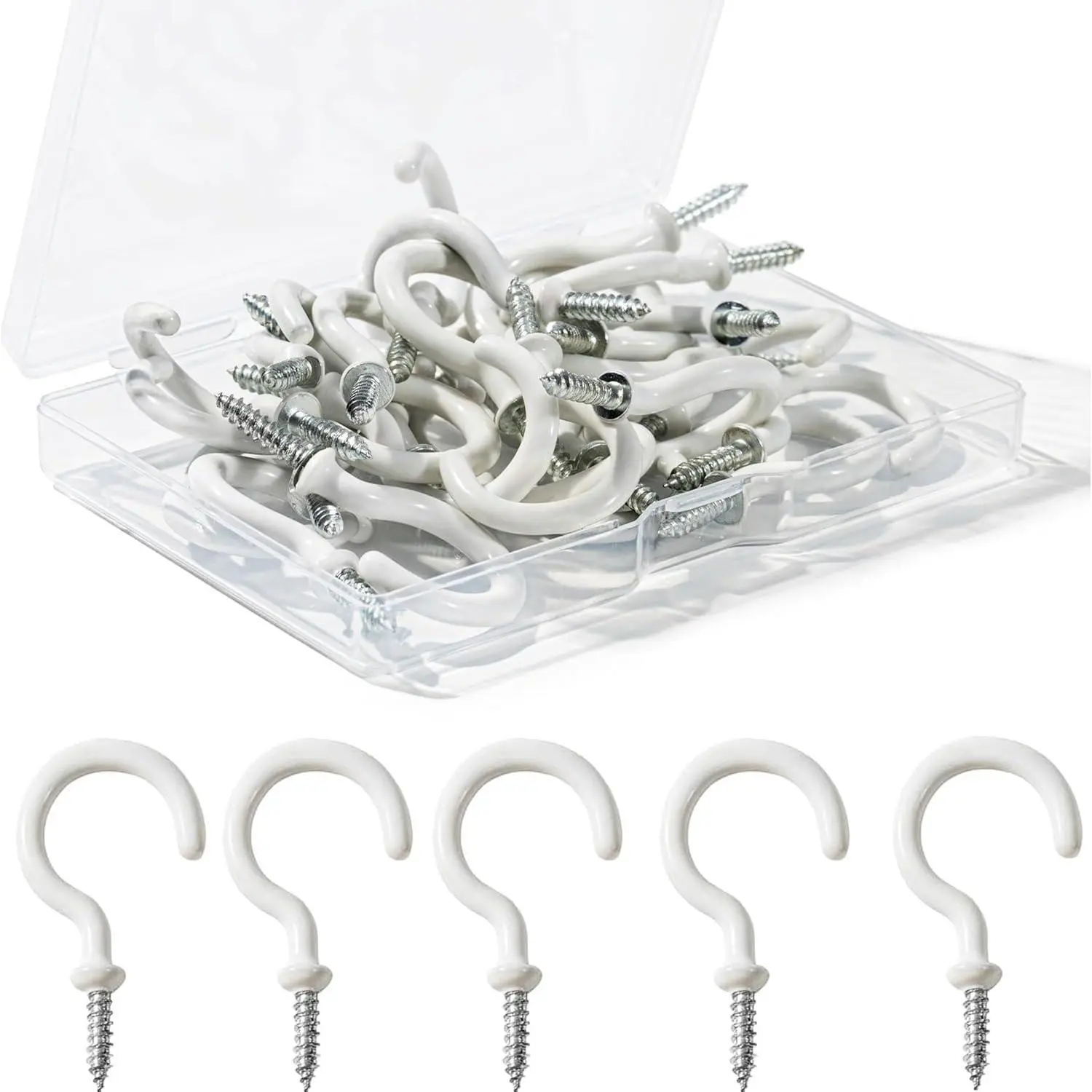 20 count Ceiling Hooks,1-1/4 Inch White Vinyl Coated Screw Hooks,Suitable for  Heavy Objects  Ceilings, Wooden Walls,