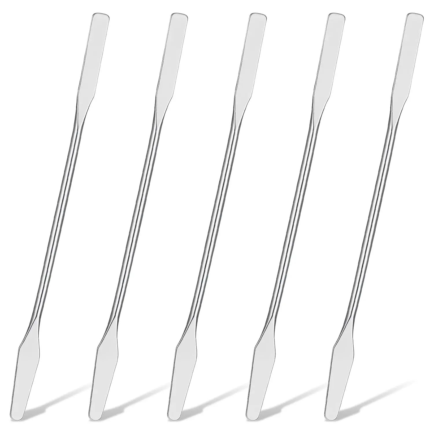 5 Pcs Lab Spatula, Small Stainless Steel Micro Spatula, Double Ended Mini Metal Spatulas with Square and Round Ends, Portable Makeup Mixing Tool Cosmetics, Wax, Resin, Clay (Silver)