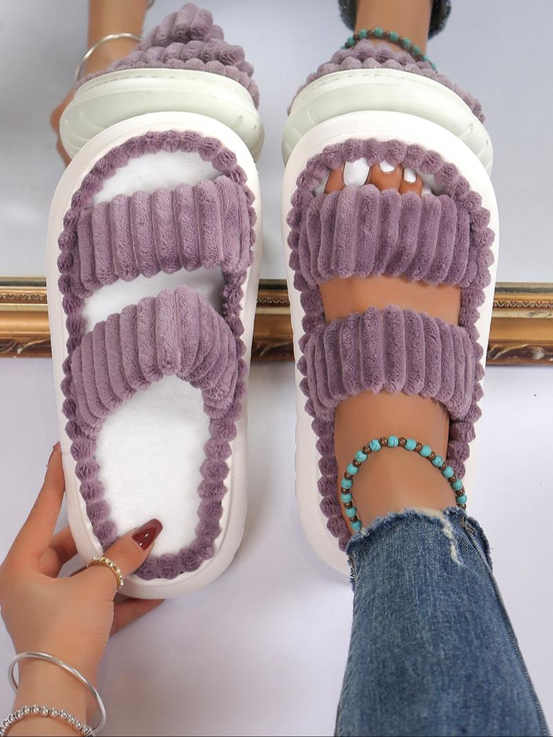 Minimalist Fluffy Home Slippers, Open Toe Bedroom Sandals for Gifts, Casual Soft Platform Pink Bedroom Slippers, Fuzzy Warm Slippers for Women 2025, Walking Shoes, Footwear