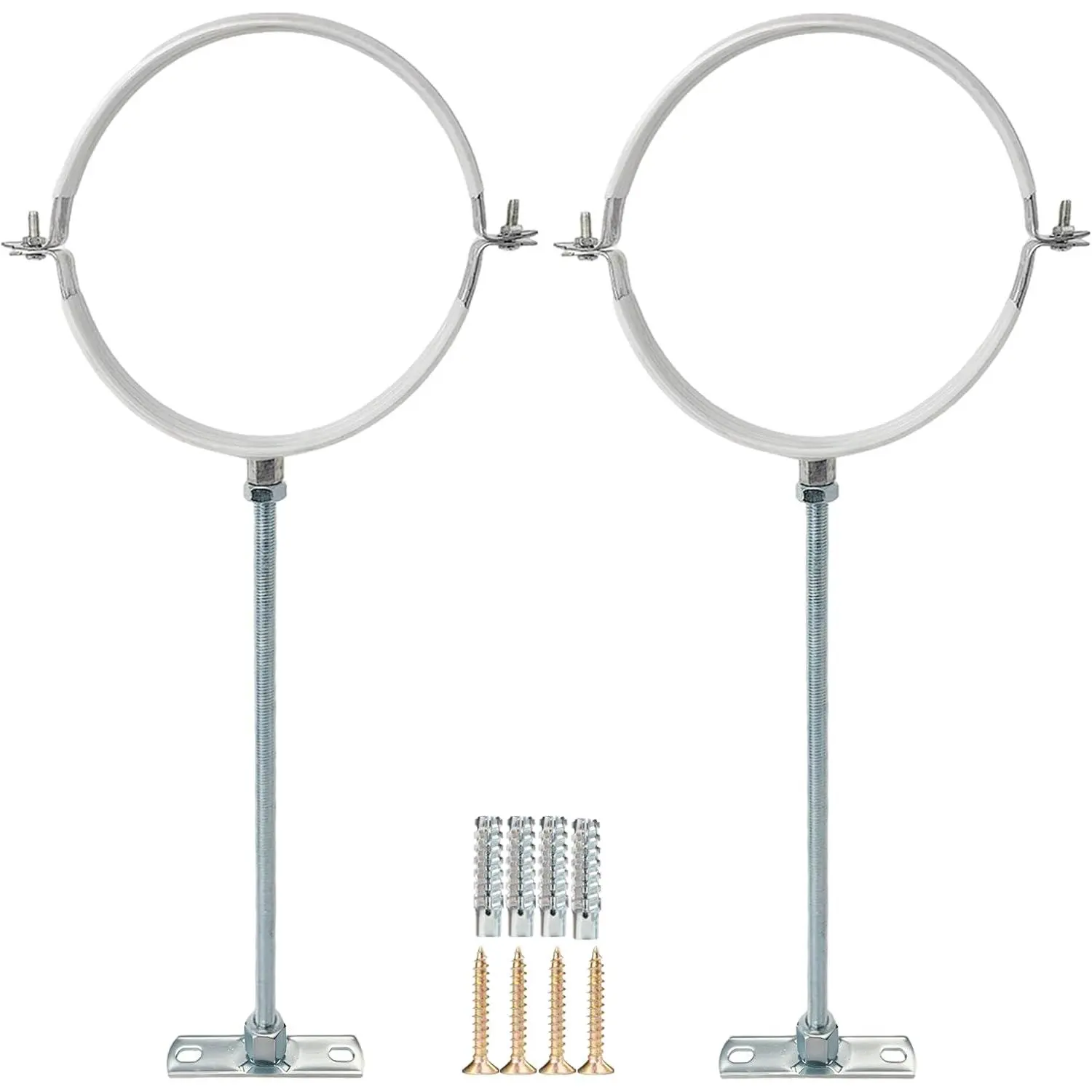 2 Sets Adjustable Pipe Bracket,Heavy Duty Galvanized Iron Stove Pipe Hanger Strap,Wall Support Chimney Pipe Holder,Round Split Ring Vent Conduit Carrier Kit,with  Mounting Screws (2-Inches)