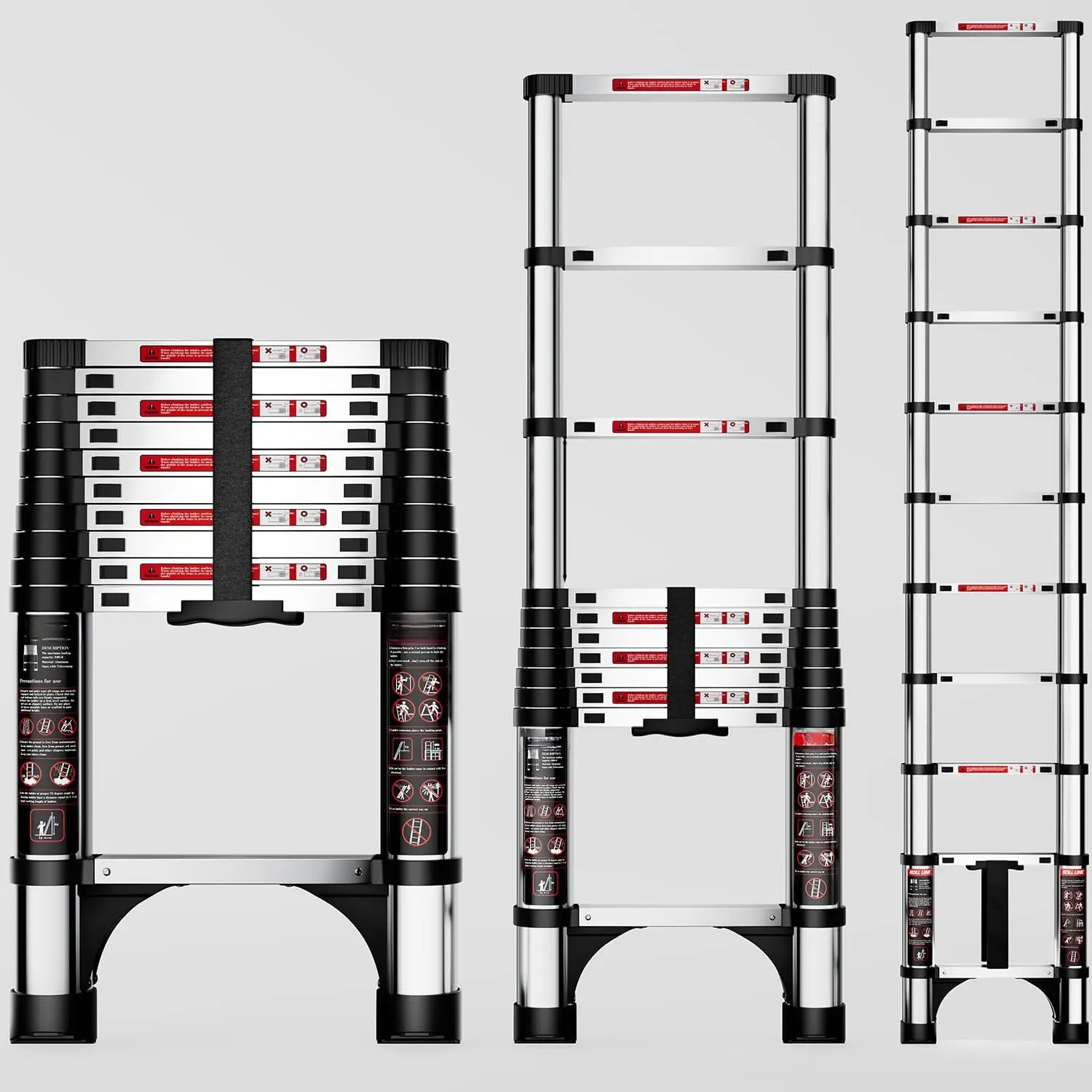 Telescoping Ladder,10.5 FT  Lightweight Extension Ladder with 2 Triangle Stabilizers,Multi Purpose RV Ladder EN131 330lbs Max Capacity for  Attic Roof & Outdoor Work