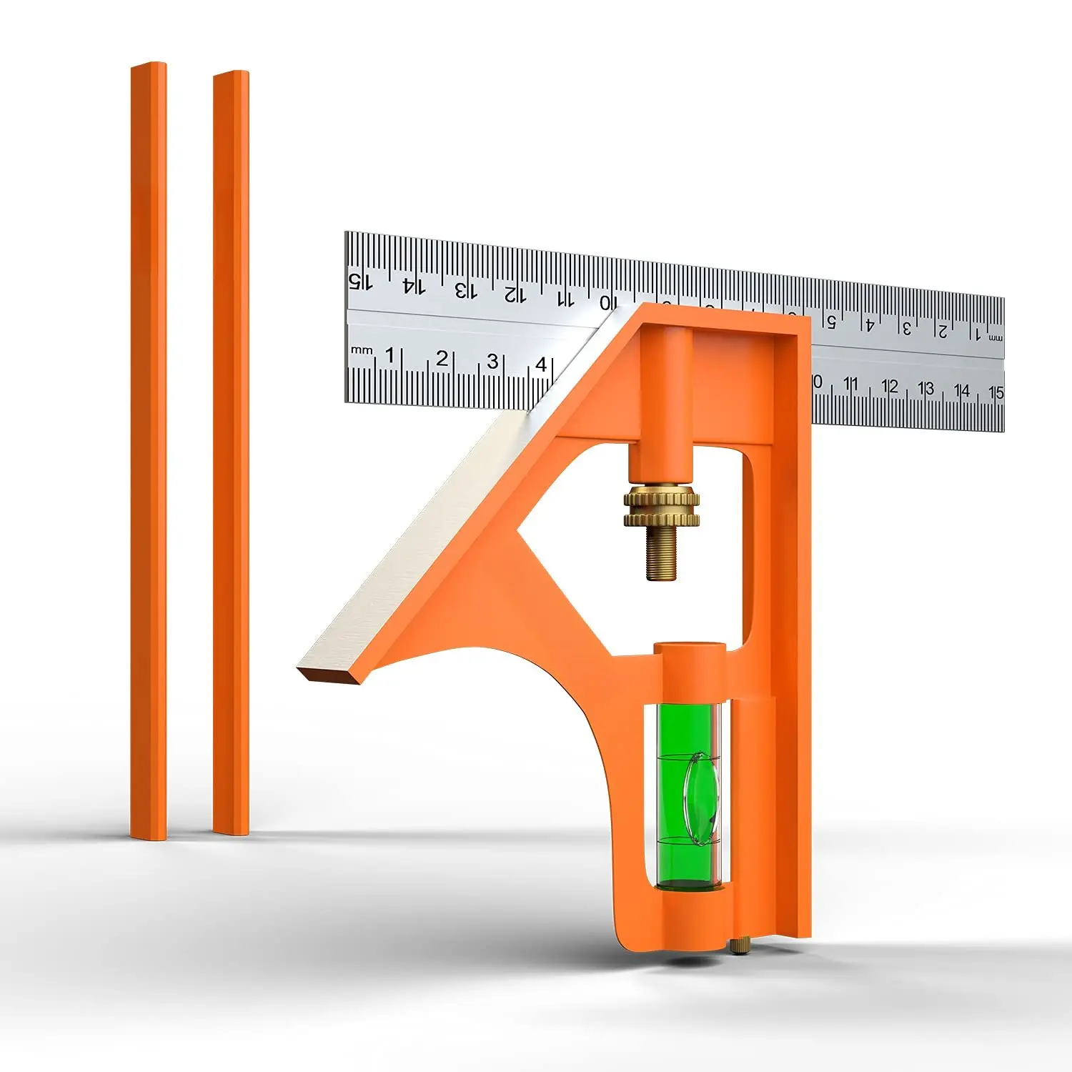 6" Combination Square, 6 Inch 150mm Stainless Steel Combo Square for Accurate and Adjustable Woodworking Measurement with 2 count Carpentery Pencils