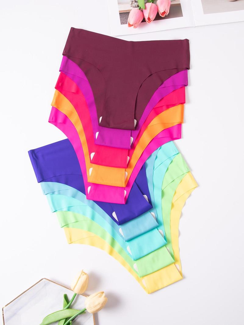 Women's Solid Color Seamless Knicker, Soft Comfy Pastel Breathable Drop Waist Panty for Daily Wear, Ladies Underwear for All Seasons