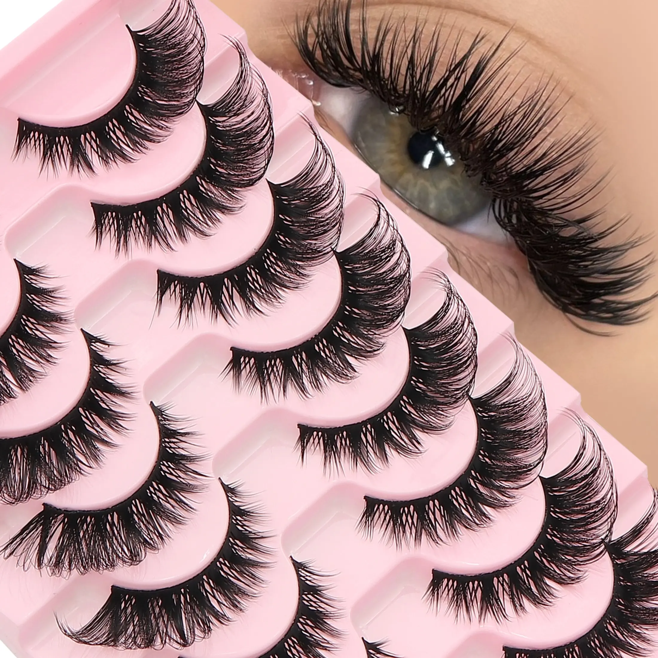 10 Pairs Fine Cat Eye Strip Lashes, 6-18mm Gradient Length, Flexible Soft Fiber, Reusable False Eyelashes, Perfect for Daily, Dates, Parties