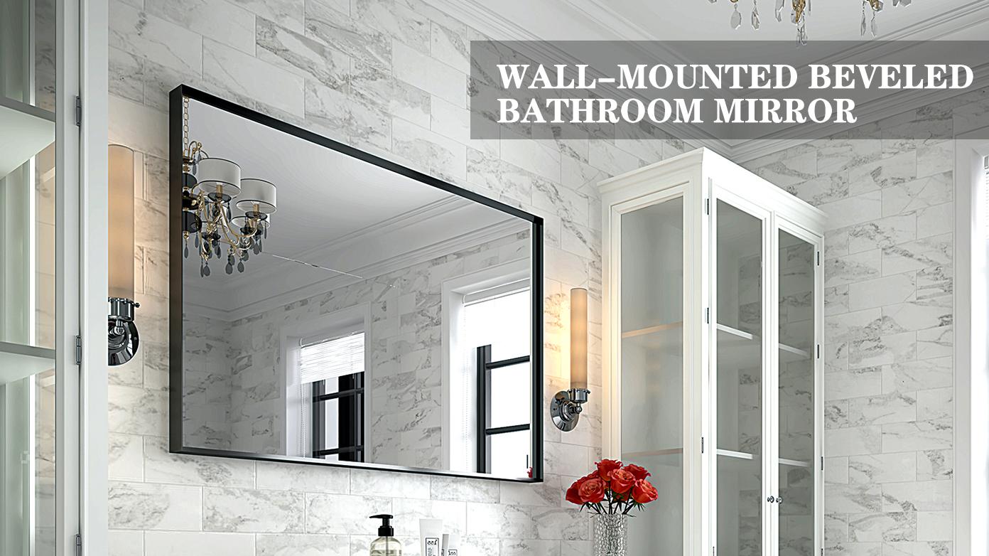 40x30inch Glossy Black Bathroom Mirrors For Wall Rectangle Vanity Mirror Corner Hangs Farmhouse Mirror Modern Metal Framed Rectangular Mirror, Decorative Square Corner Mirror(Horizontal & Vertical)