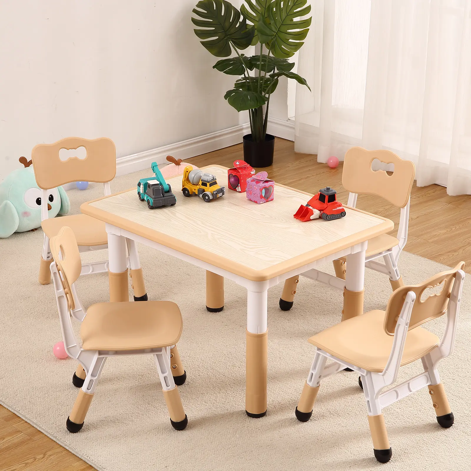 Adjustable Kids Table and 4 Chairs Set – Ergonomic, Graffiti-Resistant, Non-Slip Legs – Multi-Activity Desk for Ages 2-10 – Ideal for Study, Playroom, Arts, Home, Study Area