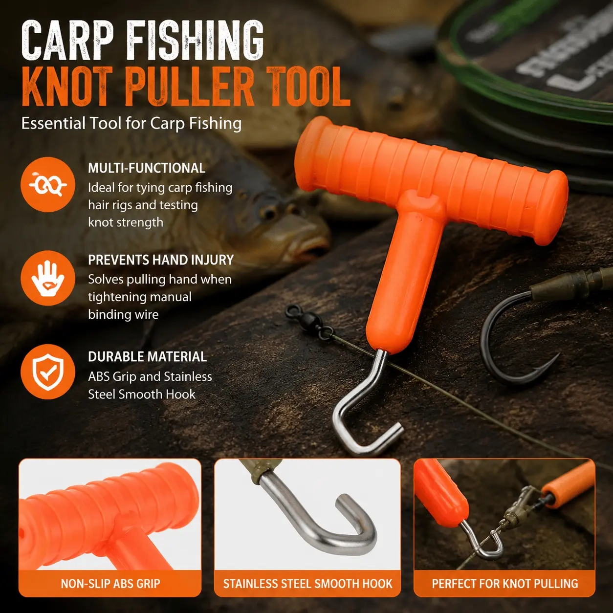 Professional T-Handle Fishing Knot Tying Tool Kit - Quick Tie Hook Tool with Anti-Slip Grip, Portable Fish Hook Tier & Line Fixer - Corrosion-Resistant, High-Strength Terminal Tackle for Carp Fishing