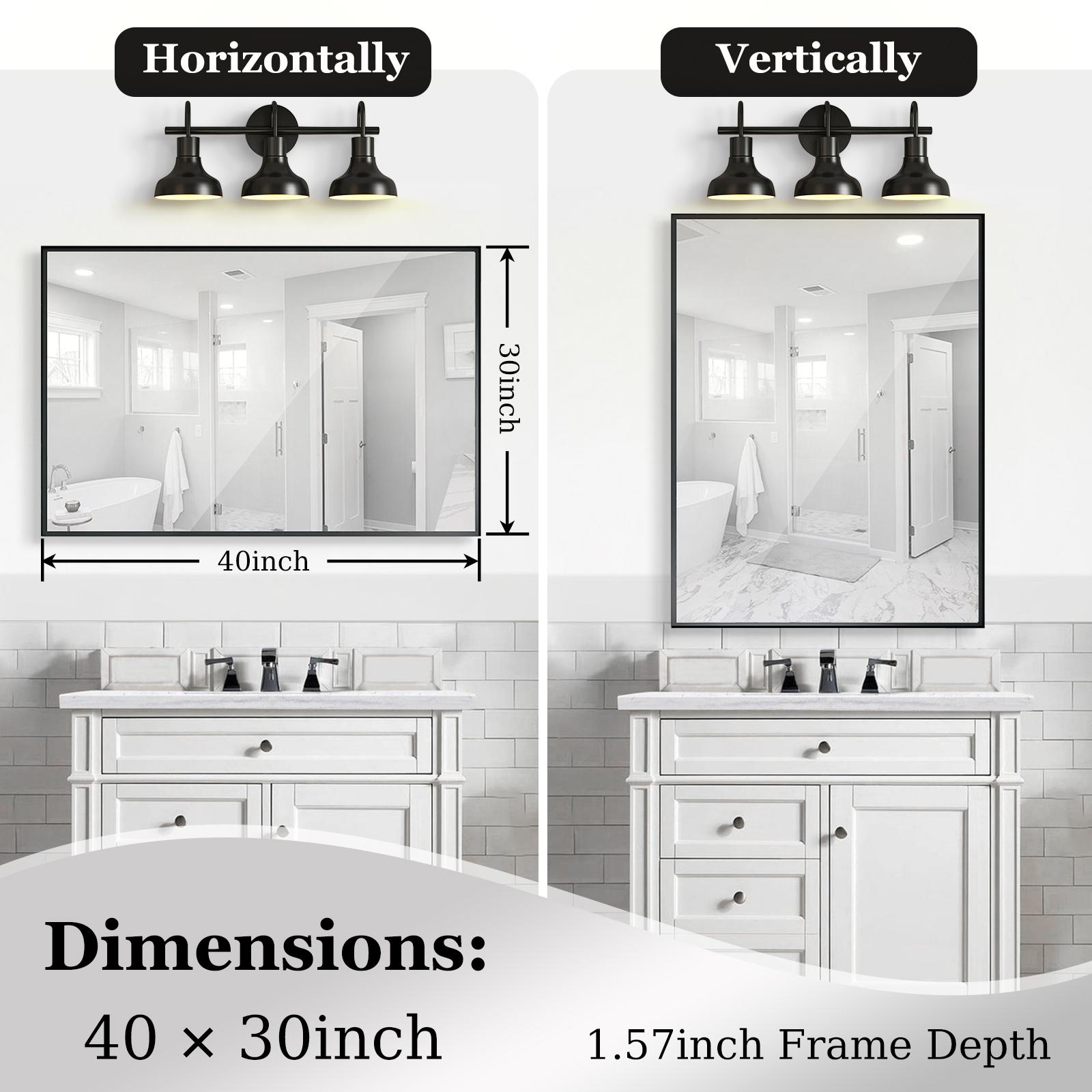 40x30inch Glossy Black Bathroom Mirrors For Wall Rectangle Vanity Mirror Corner Hangs Farmhouse Mirror Modern Metal Framed Rectangular Mirror, Decorative Square Corner Mirror(Horizontal & Vertical)