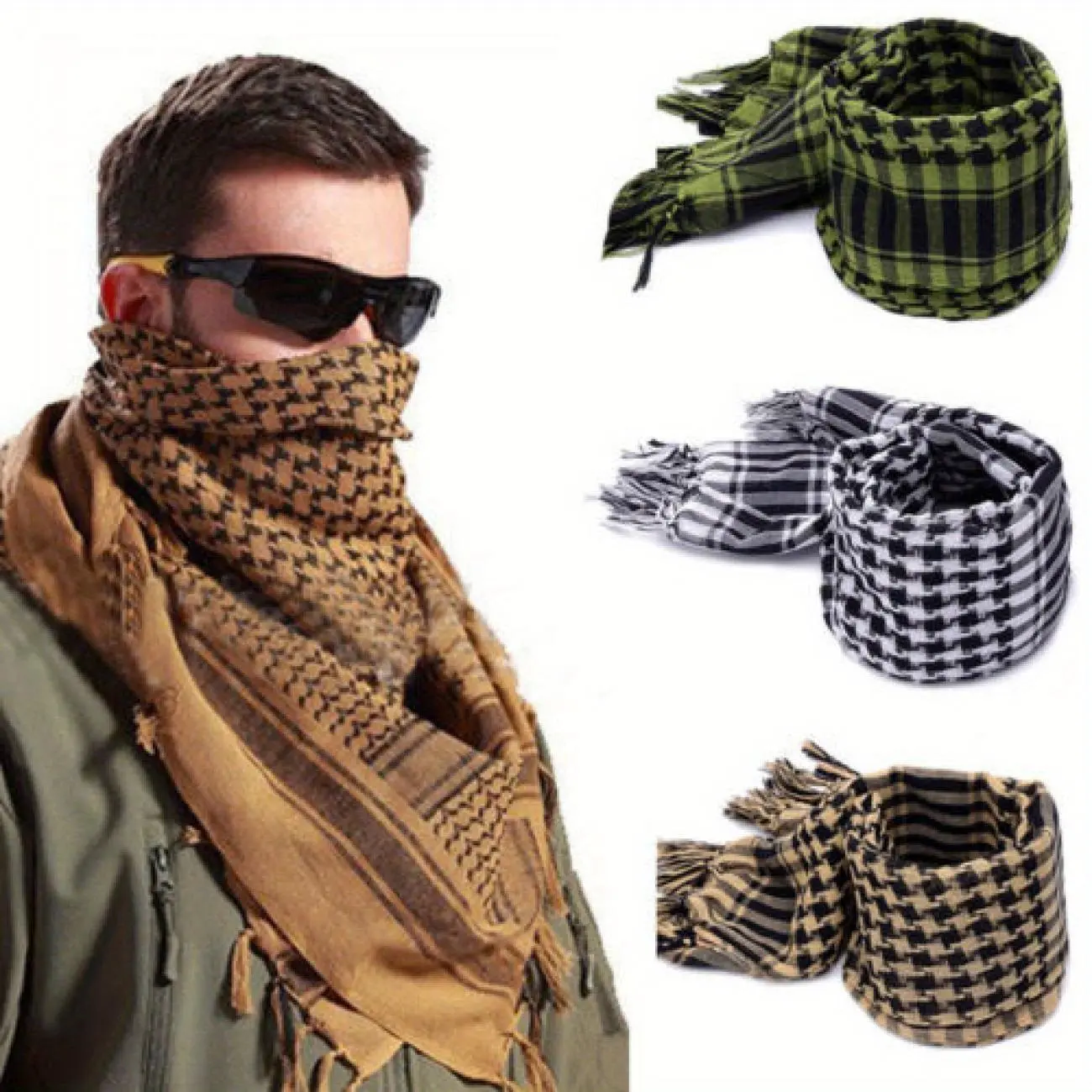 Unisex 100% Cotton Military Tactical Desert Arab-Inspired Kaffiyeh Scarf - Scarf Head Wrap, Fashionable Draping Fabric Accessory for Men and Women, Fashionable Scarves