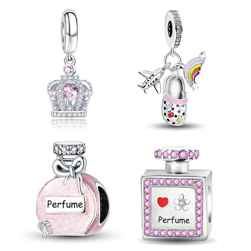 925 Sterling Silver Pink Crown Perfume Charms Beads Fit Diy Bracelet Necklace Making Gift Of High Quality Jewelry For Womens