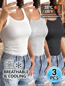 3-Pack Women's Ribbed Tank Tops Slim Fit Summer Camisole Breathable Basic Undershirts