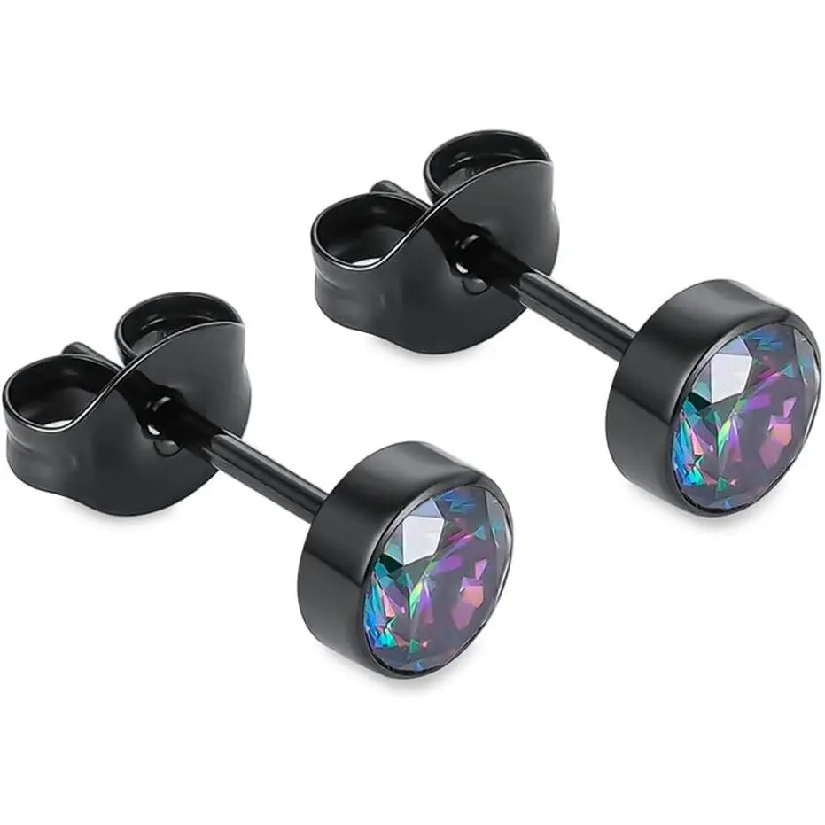 1 Pair Implant Grade Titanium Stud Earrings Set Hypoallergenic 3mm 4mm 5mm 6mm Cubic Zirconia G23 Titanium Earring Studs for Women Men for Sensitive Ear