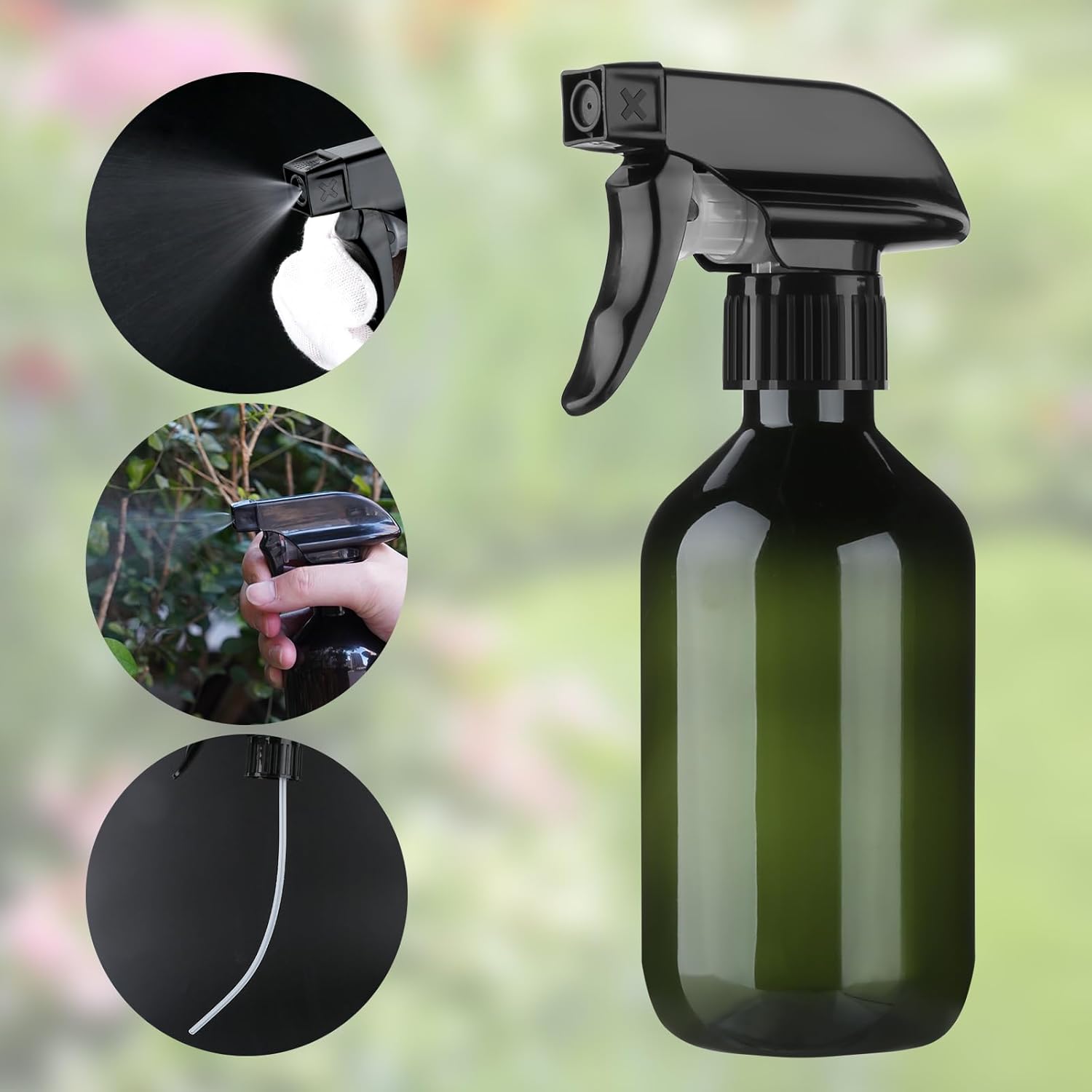 2-Pack Leakproof Spray Bottles (300ml/10oz) - Adjustable Nozzle for Fine Mist & Jet Stream| Premium Refillable Plastic Bottles for Hair Styling,  Misting, Cleaning Solutions (Green)
