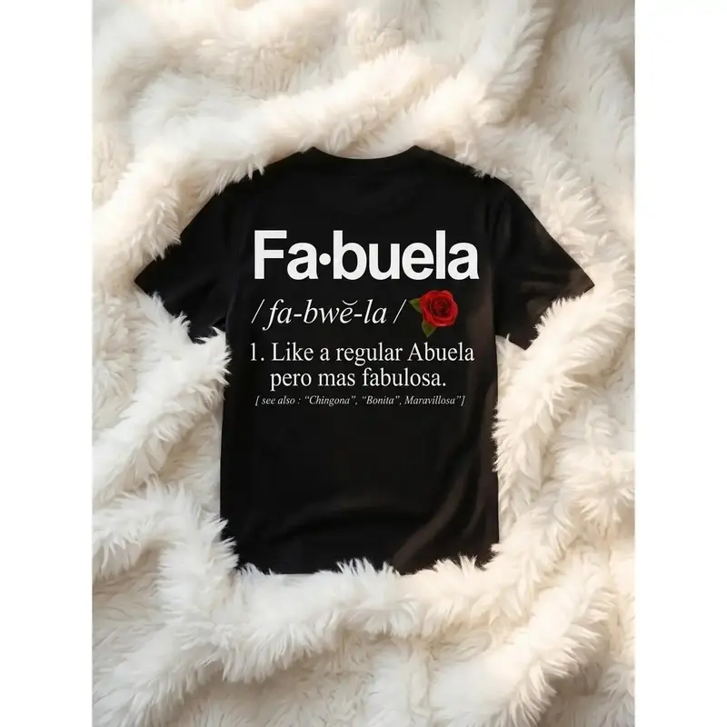 Unisex Pure Cotton Short-Sleeve Fitted Round Neck T-Shirt - "Fabuela Definition" All-Over Print Streetwear Sports Top, Machine-Washable Athleisure, Sporty Chic (Available in 2XL)