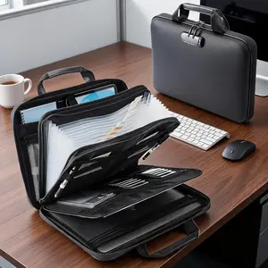 Fireproof & Waterproof Document Box with Lock – Durable Case Organizer, 13-Pocket Accordion File Holder for Documents, Laptop, Passport, 38×28×7.5cm