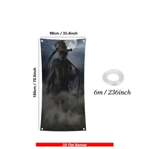 Scarecrow with Scythe Halloween Front Door Banner, perfect Halloween Decorations for haunted house prop, party backdrop, yard decor, porch sign, photography background, window display, bar decor, creates spooky and eerie atmosphere for your Halloween cele