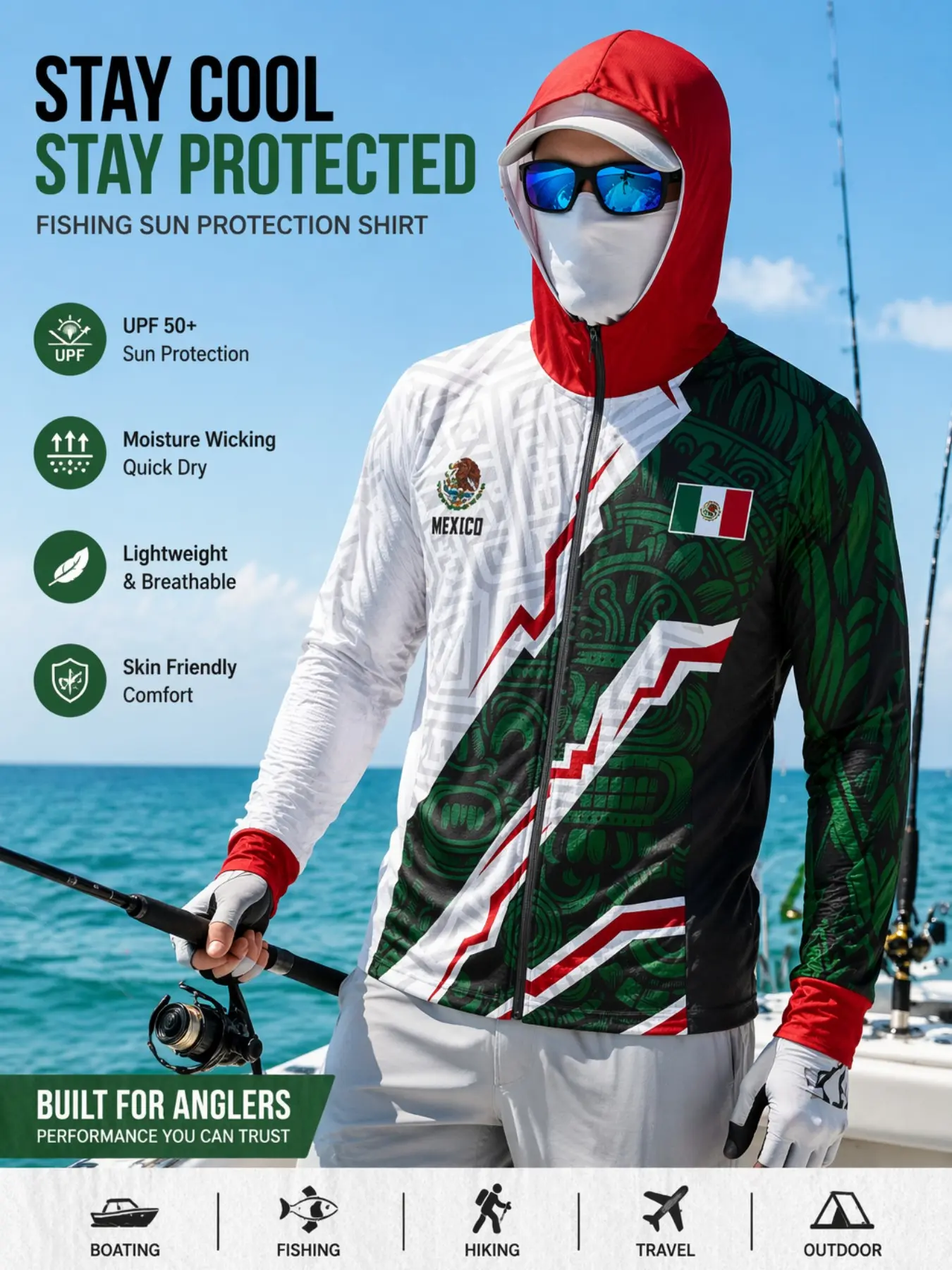 Aztec Tribal Sun Suit Jacket, Long Sleeve Full Zip Fishing Coat, Lightweight Quick-Dry Breathable, Ideal for Outdoor Activities