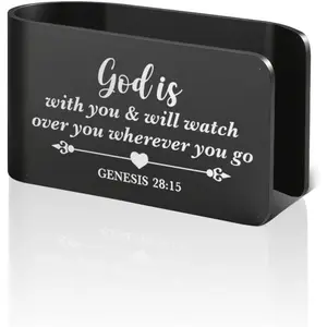 God is with You and Will Watch Over You Wherever You Go Black Engraved Stainless Steel  Visor Clip,  28:15, Sun Visor Clip for Safe Driving, Religious Gifts for Family  Driver