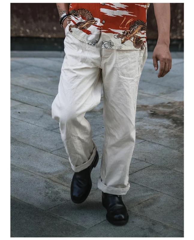 Kyn Apparel  Retro Naval Deck Trousers Vintage Inspired Herringbone Twill Work Pants