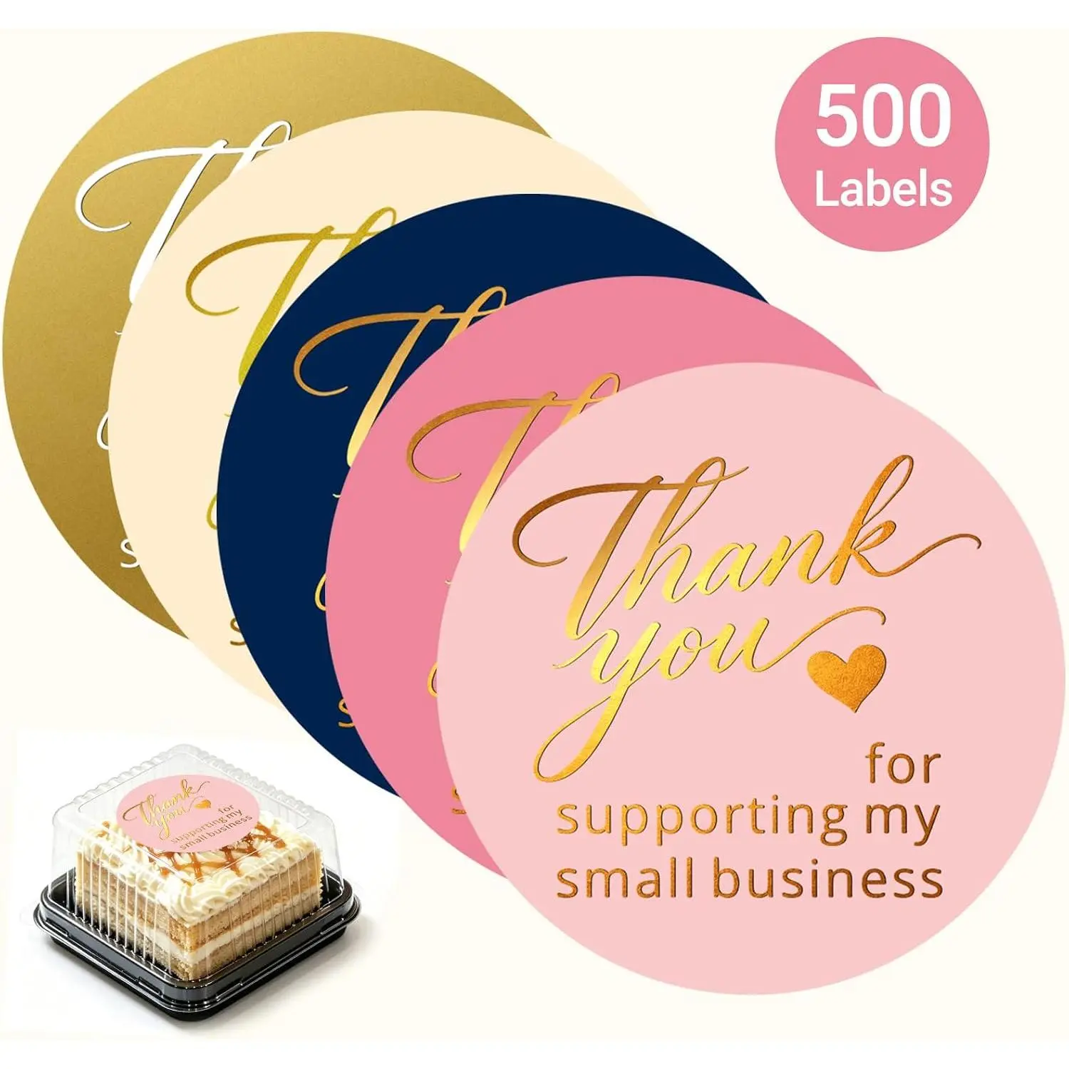 500 count 1.5 Inch Thank You Stickers, Elegant  Foil Multicolor Thank You Stickers for Small Business, Enlarged Print  Adhesive Labels for Bakery Boxes, Order Packaging, Envelopes