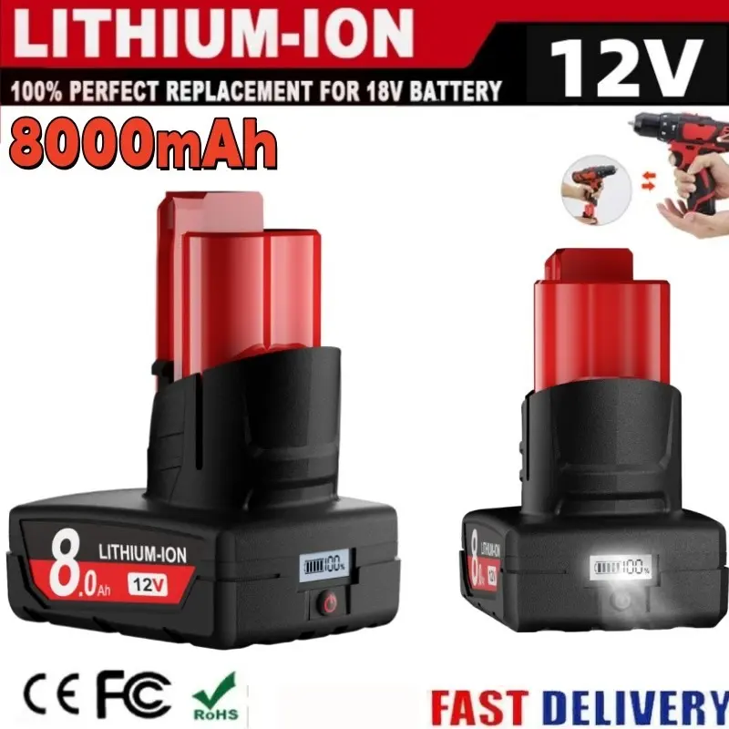 high quality  2X 8.0Ah LCD Battery For Milwaukee for M12 LITHIUM Extended Capacity 48-11-2460