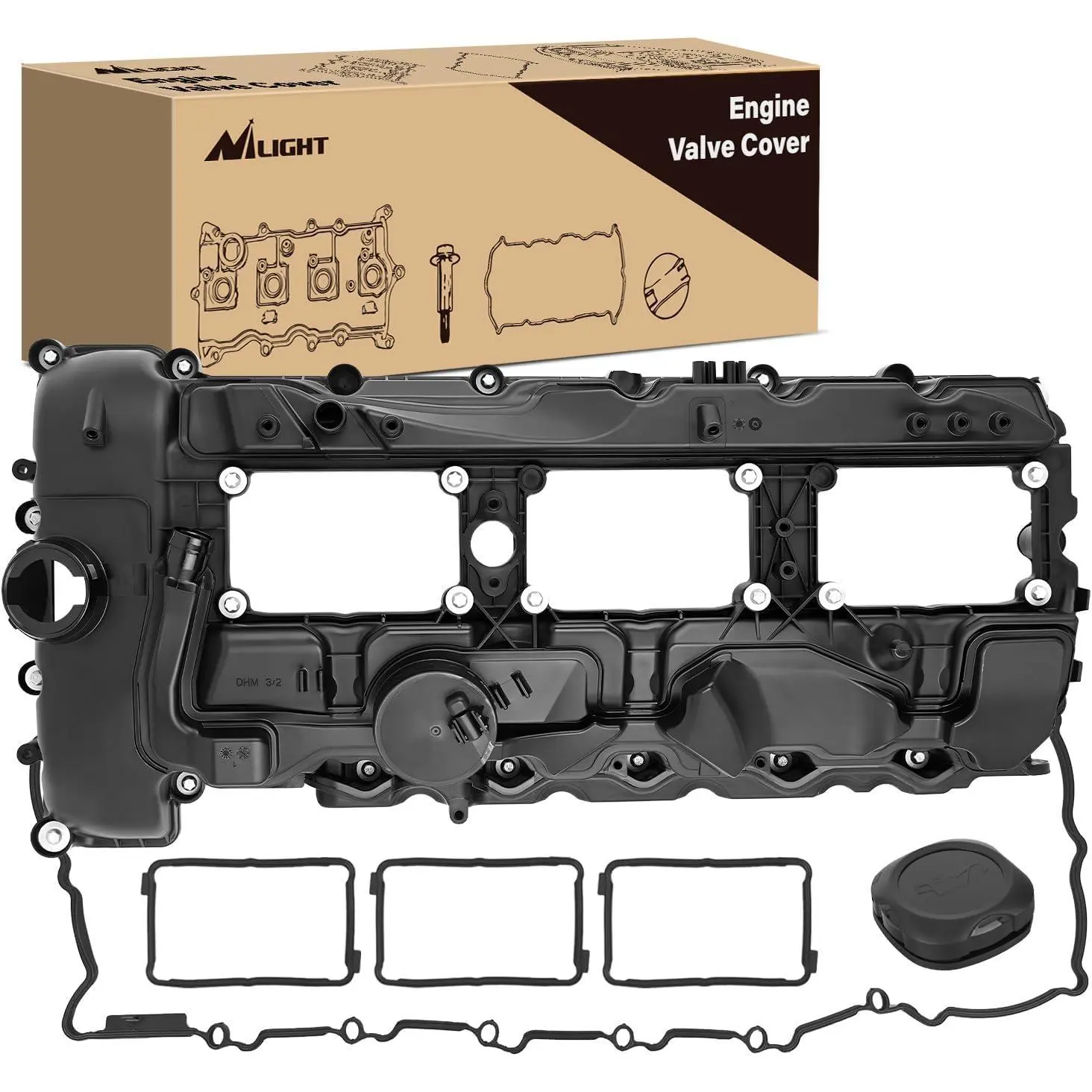Nilight N55 Engine Valve Cover with Sealing Components, Gasket, Bolts, Oil Cap - E346-AS, Reliable Quality, Ready to Install for BMW 2011-2019 135i 335i 535i 640i X3 X5 X6 M2 M135i (xDrive) ActiveHybrid Series, 3.0L Turbo, Replace# 11127570292, Replacemen