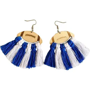 Braid Football Tassel Danle Earrings Colorful  Lover Football Earrings for Women