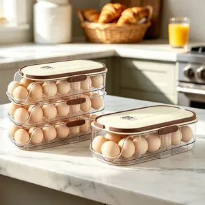 Automatic Rolling Egg Dispenser for Refrigerator – Holds 42 Eggs, with Date Tracker, Lid & Handle, Durable Plastic Storage Rack for Fridge, Counter & Cabinet