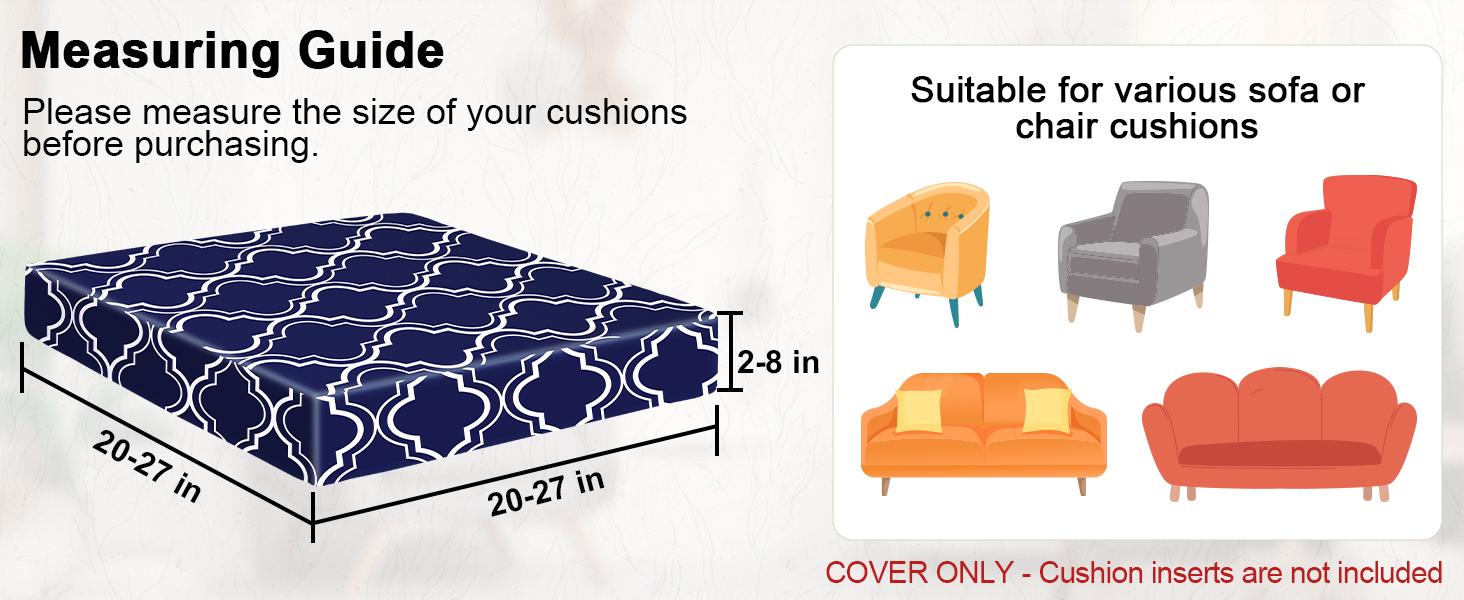 8Pcs Cushion Covers Stretch Couch Slipcovers Washable Furniture Protector with Elastic Bottom Sofa Chair Seat Cover, Dark Blue