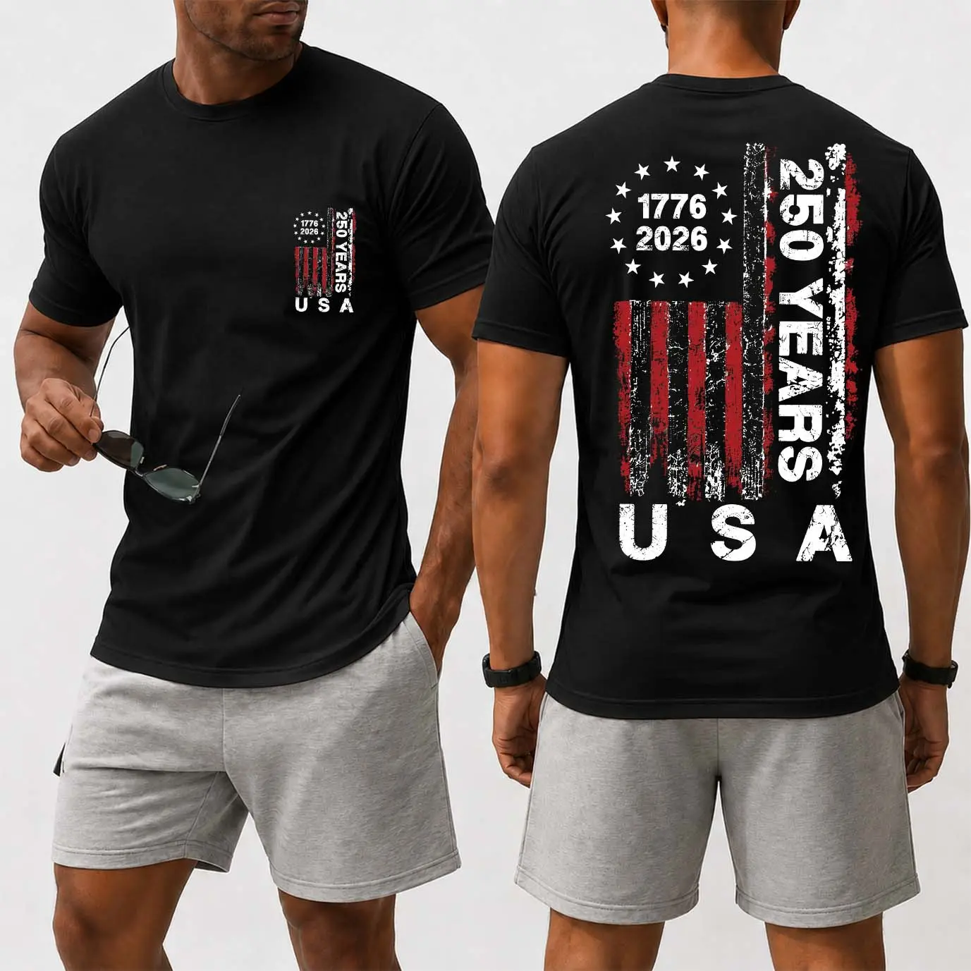 U.S. Flag Graphic T-Shirt, Unisex Retro Streetwear 100% Cotton Shortsleeve, Loose Fit and Breathable for Casual Wear