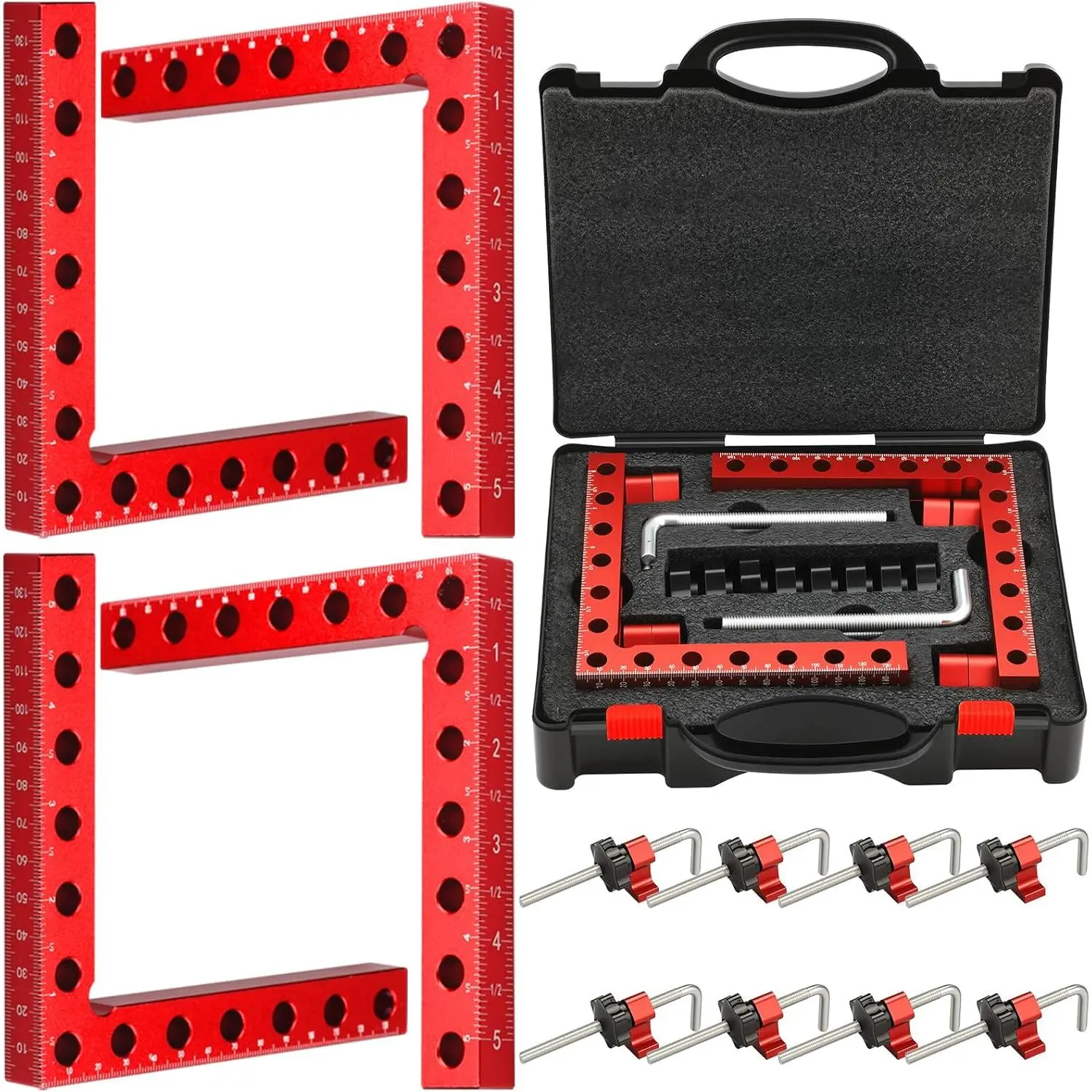 4 Pack 5.5" 90 Degree Corner Clamps for Woodworking with Box |   Angle Aluminum Clamping Squares, Woodworking Tool for Frames, Boxes, Cabinets & Drawers. Great Gift for Woodworker, Dad