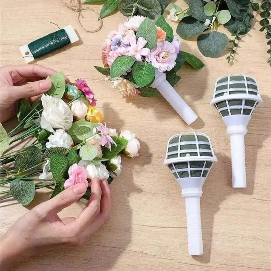 6pcs DIY Bride Flower Foam Bouquet Handle Stand, Wedding Bouquet Holder Decor, Party Decoration Items, Easy to Use and Versatile