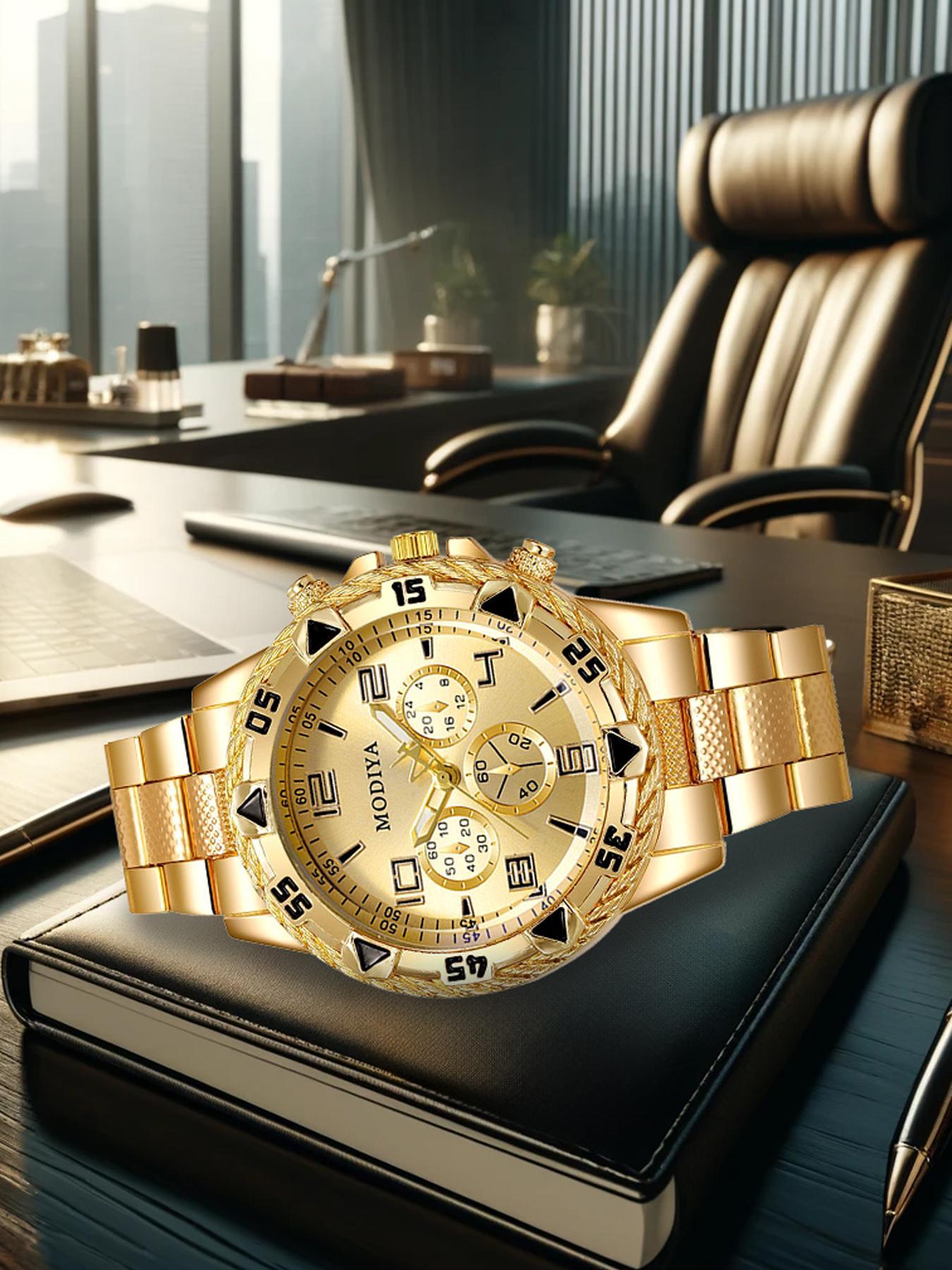 Men's Business Fashion Round Analog Quartz Watch, Fashion Watch for Party, Daily Clothing Decor, Trendy All-match & Exquisite Watch for Birthday Gift with Box