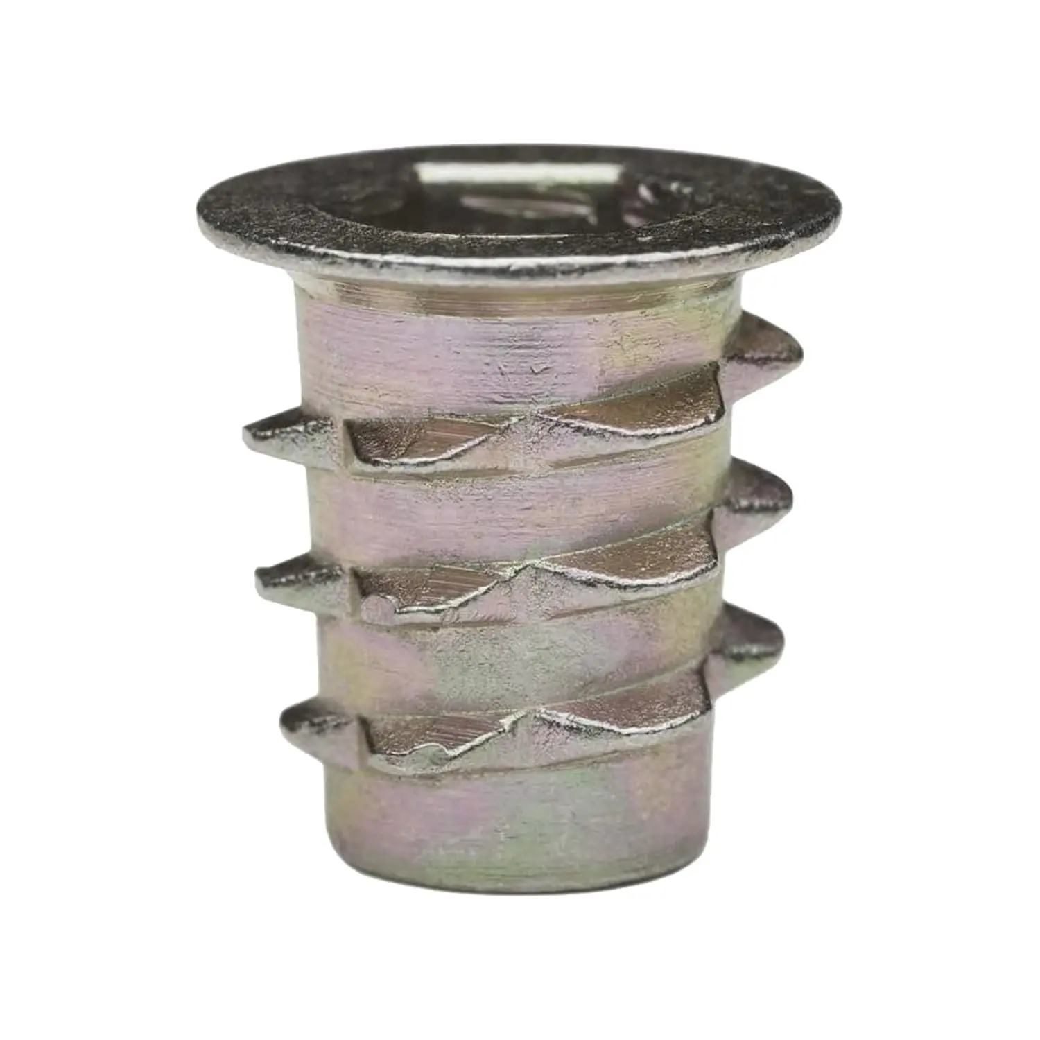 Zinc-Plated Hex-Flanged Threaded Inserts for Soft Wood Fixings, 1/4-20 Internal Threads, 13mm Length, Pack of 100