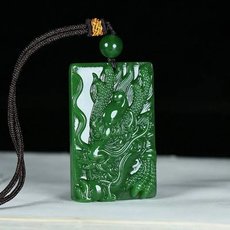Hand-Carved Dragon Pendant Necklace in Natural Hetian Jasper, Exquisite Charm with Dragon Motif, Untreated Jade Mascot Jewelry for Men & Women, Gift-Ready, Charm Pendant, Exquisite Carving, Burmese Jade, Victory, Happiness, Male