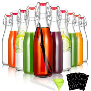 10 Pack 12oz Swing Top Glass Bottles Flip Top Beer Brewing Bottle with Stopper for Home Brewing 2nd Fermentation,Kombucha,Kefir,Vanilla Extract,Juice,Tea,Beverages,Soda,Oil,Vinegar,Limoncello,Wine