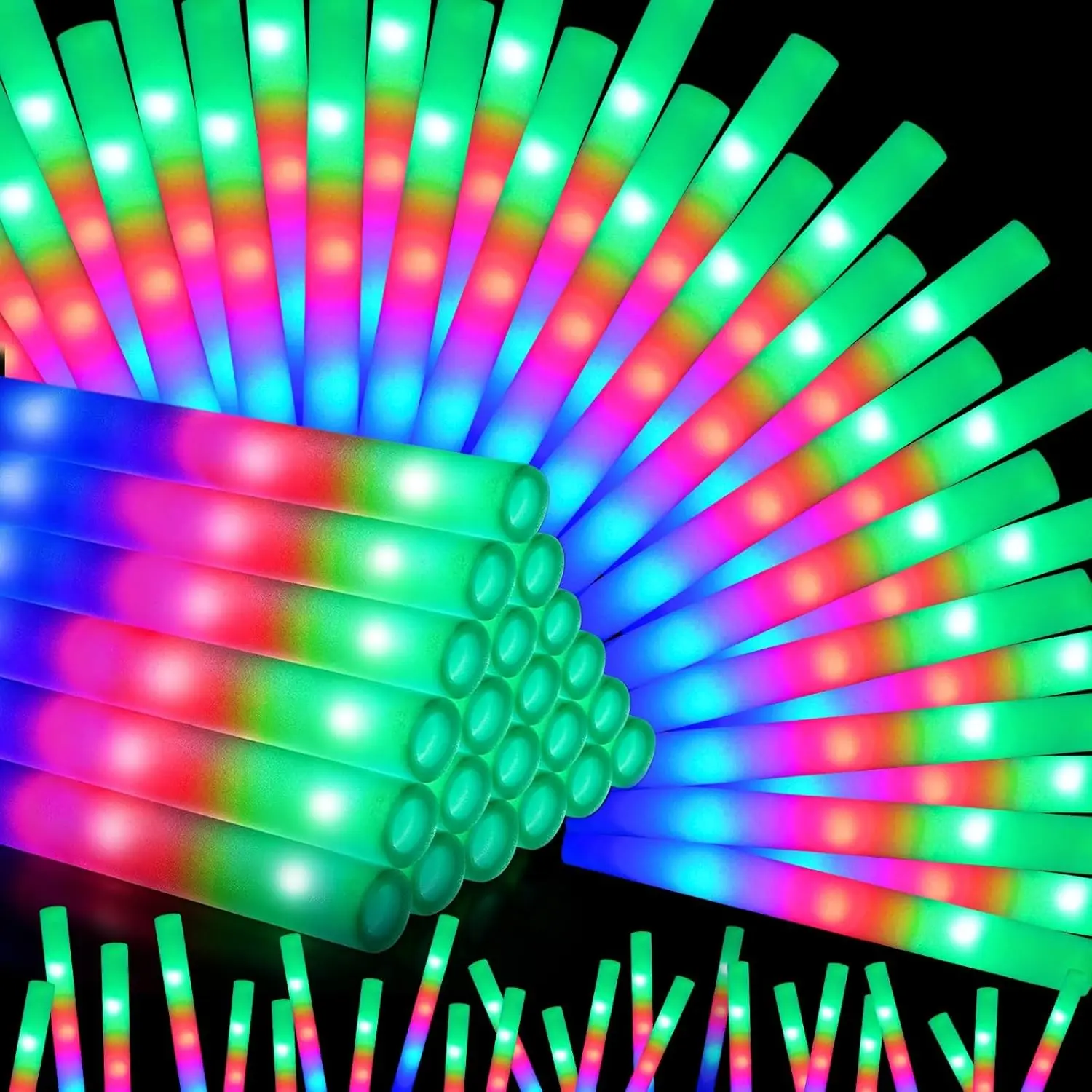 72PCS Foam Glow Sticks, Light Up Foam Sticks with 3 Modes Colorful Flashing, Bulk Party Pack for Wedding, Raves, Concert, Camping, Carnival