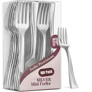 100 Pack 4 Inch Silver Mini Dessert Forks Heavy Duty BPA Free Small Silver Forks for Appetizers Tastings Cocktails Dessert Cups