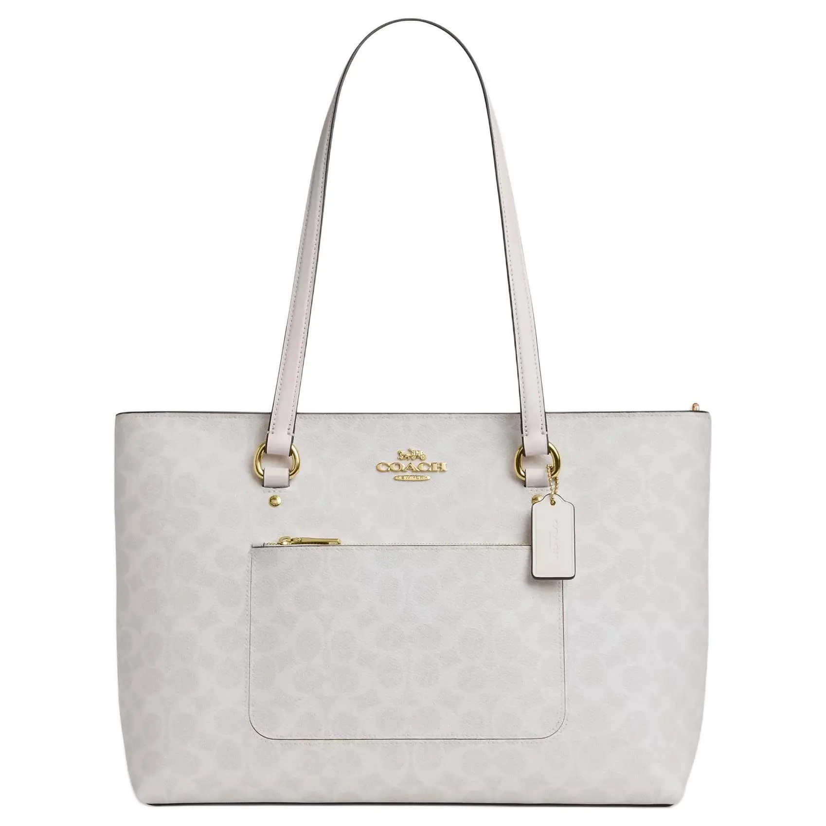 COACH Station 35 Tote Bag for Women – Gold Metallic Logo, Textured and Smooth Leather, Chalk Color