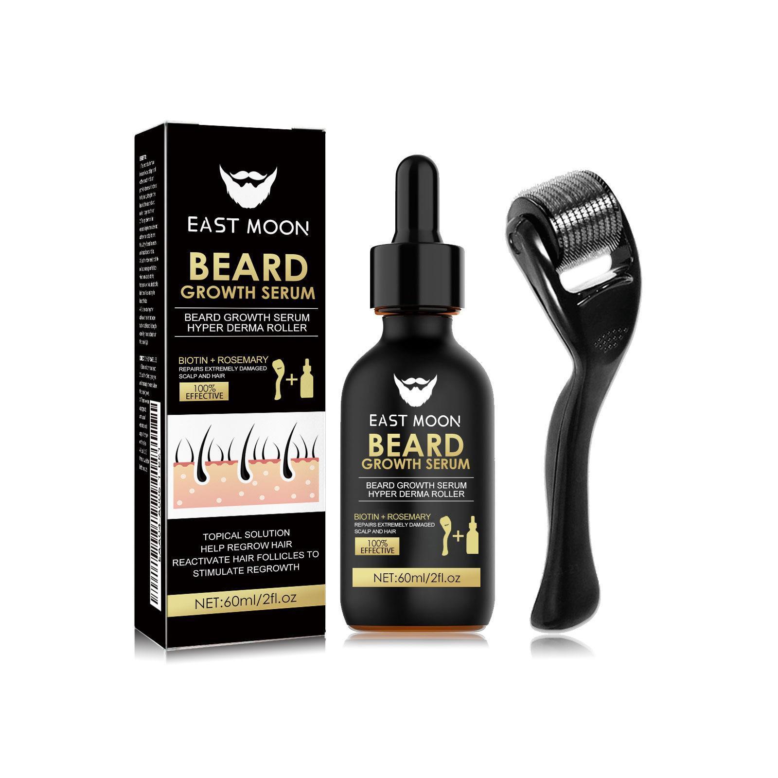 2PCS Beard Growth Serum & Beard Massage Derma Roller, 2 Counts/set Beard Care Accessories for Strengthening Beard, Beard Care Product & Tool for Men Daily Use, Comfort Hair Care Supplies, Lightweight, Nutritious Oil for Beard Care