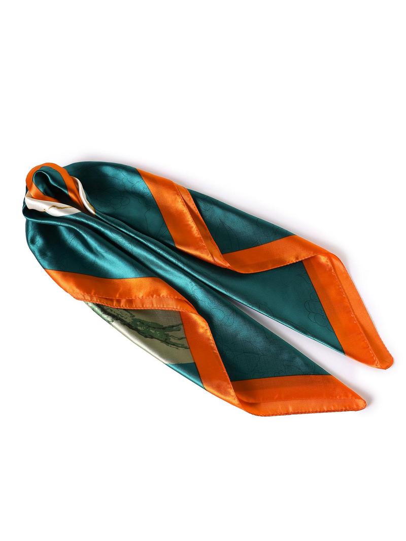 Women's Floral Print Square Scarf, Fashionable Soft Satin Scarf for Daily Wear, Casual Versatile Scarf for Women & Girls