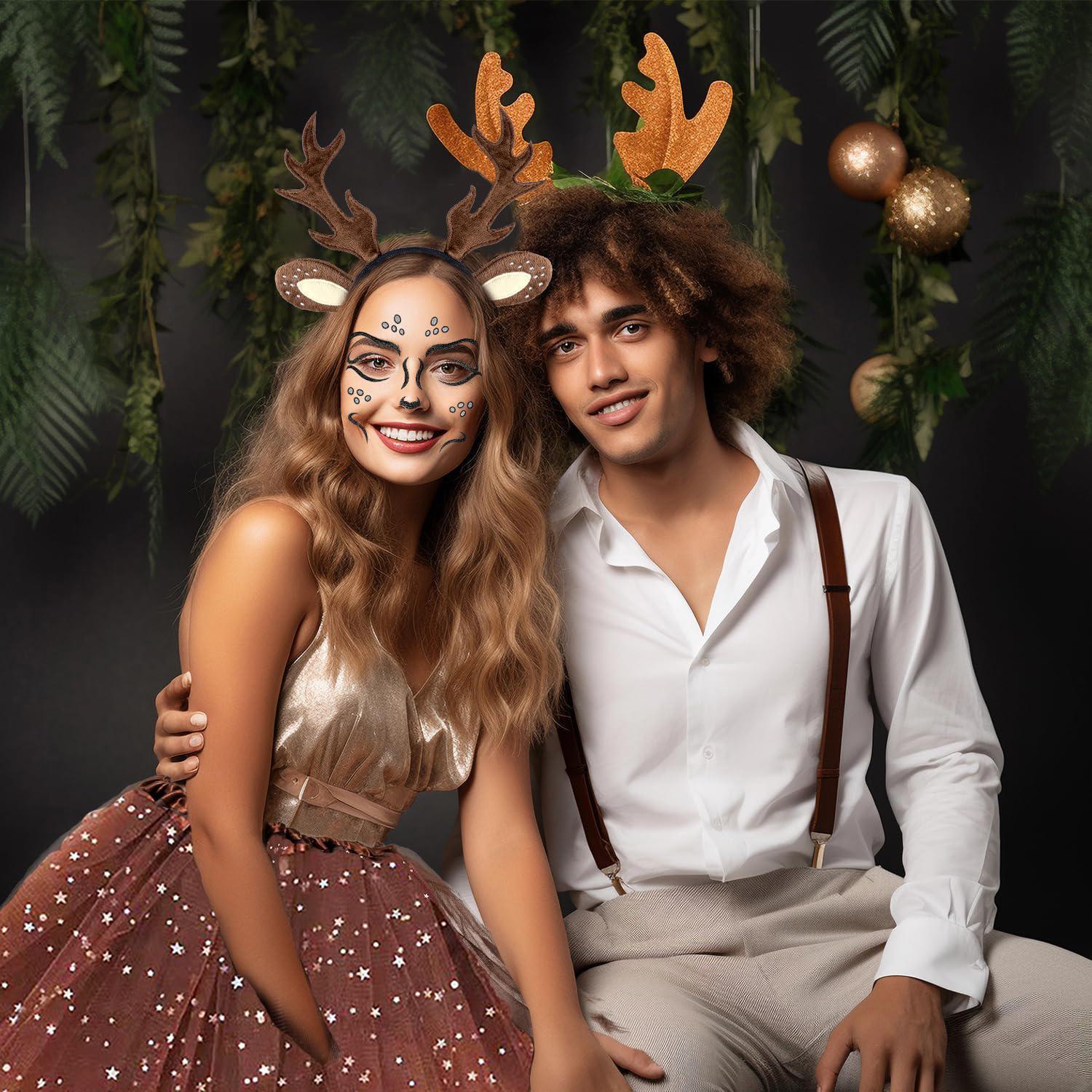 Carnival Deer Costume Women Deer Antlers Headband with Reindeer Ears Tutu Skirt Socks Deer Face Tattoo Deer Costume Accessory