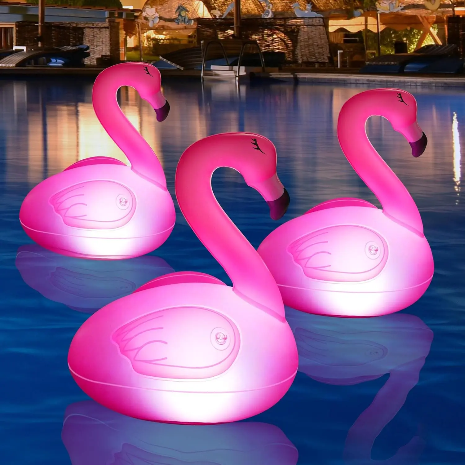 Floating Pool Lights, 3 Packs Solar Flamingo Pool Lights that Float, Waterproof Glow in The Dark Inflatable Solar Powered Flamingo Lights for Swimming Pool, Party, Garden, Patio, Outdoor Decor