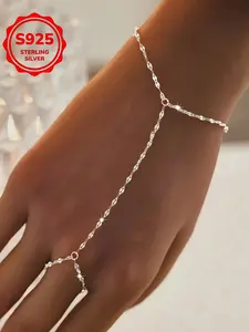 Elegant S925 Silver Chain Bracelet Ring Set for Women, Shimmering Design, Versatile Party Jewelry, Perfect Birthday Gift, Jewelry Gift Set