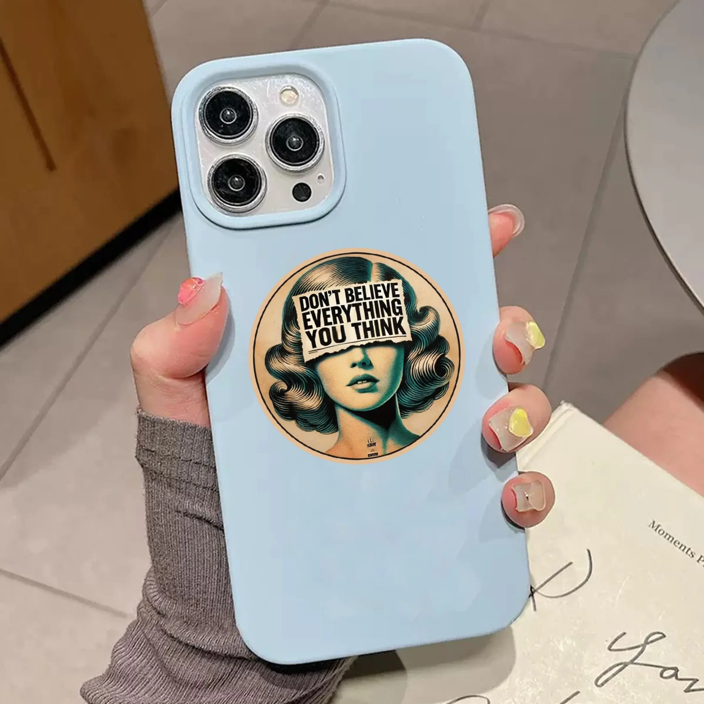 "Don't believe what's in your head" (3pcs/1 set) Retro Mobile Phone Decorative Stickers | Perfect for Laptops, Water Bottles, Diaries | Perfect for Young People, Humor Lovers, and Self-Expression Lovers | Ideal Gift for Friends, Family