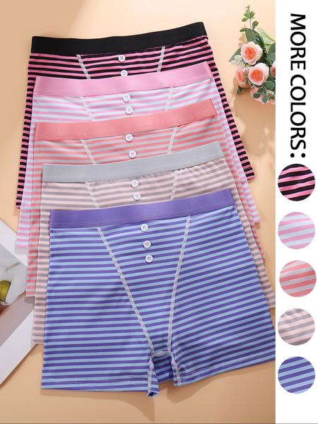 Women's Striped Print Boyshorts, Casual Comfy Breathable Panty for Daily Wear, Underwear for All Seasons, Underwear for Women
