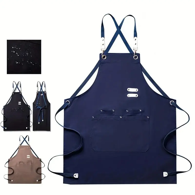 Durable Multi-Pocket Work Apron, Adjustable Straps, Waterproof Oilproof, Ideal for Salon Kitchen Coffee Shop, Commercial Apron, Kitchen Cooking Apron, Apron With Pockets, Kitchen Aprons