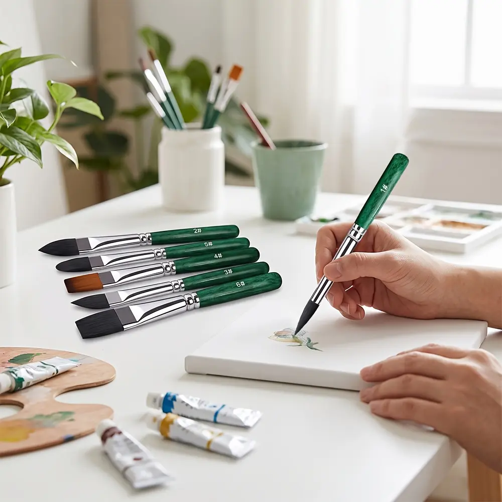 6 Mini Professional Watercolor Brush Set - Synthetic Round Head Brush, Suitable for Fine Detail Drawing, Blending, Calligraphy, Comic Art, Portable and Compact Size, Suitable for Artists, Enthusiasts and Watercolor Painting Tools