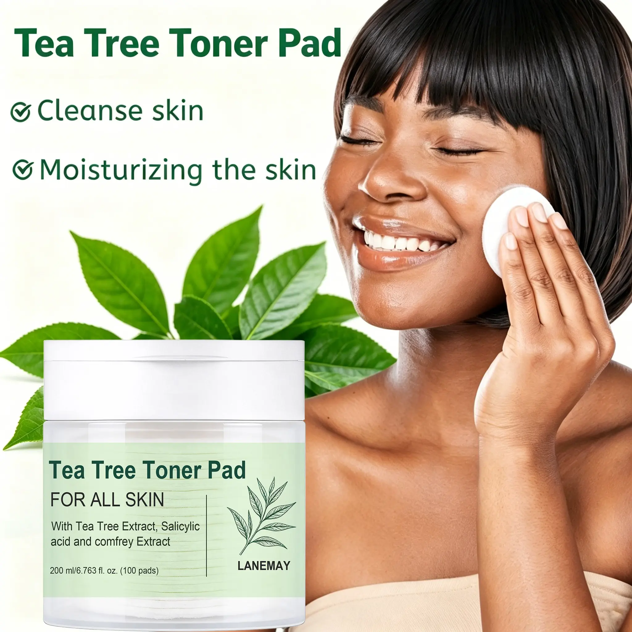 LANEMAY Tea Tree Toner Pads | Tea tree + salicylic acid cleanses pores, Pore Refinement | Gentle cleansing + oil control, Excess Sebum Control | Facial | Adults | 200ml/100 pads | Suitable for oily and acne-prone skin