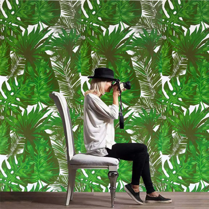 Tropical Rainforest Green Plants Wall Decoration Bedroom Children's Space Self-Adhesive Wallpaper Internet Celebrity Live Streaming TV Background Wall